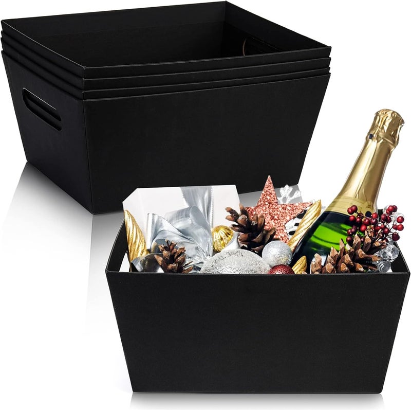 DEAYOU 5 Pack Gift Basket Empty, 12" x 10" Kraft Basket With Handle, 6 LB Cardboard Gift Basket Market Tray, Large Black Paper Baskets Holder Container for Wine Gift, DIY, Food, Snacks, Crafts, Easter - Image 1